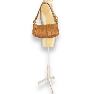 NWT Elliot Luca Y2K Retro Hipster Leather Shoulder Bag with Zip Close in Cognac